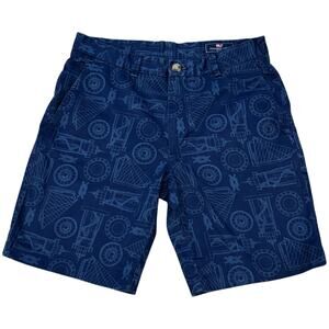 Vineyard Vines Sailing Nautical Navy Blue Cotton Stretch Chino Shorts 30x9